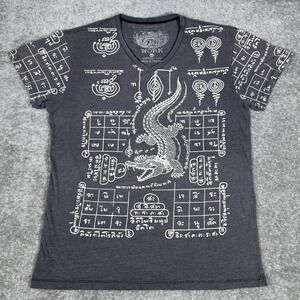 WORK Muay Thai Boxing T-Shirt Men's XL Gray Crocodile Tattoo Yantra Ethnic